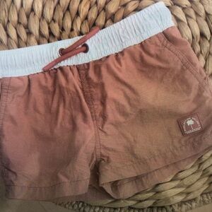 Kids Swim Trunks in Brown with White Waistband